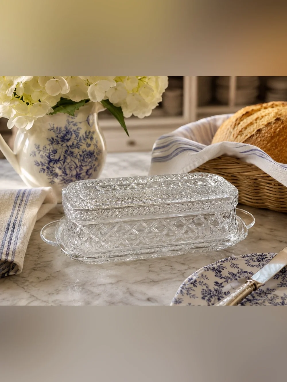 Anchor Hocking Wexford Glass Butter Dish Vintage Cottagecore Farmhouse Decor